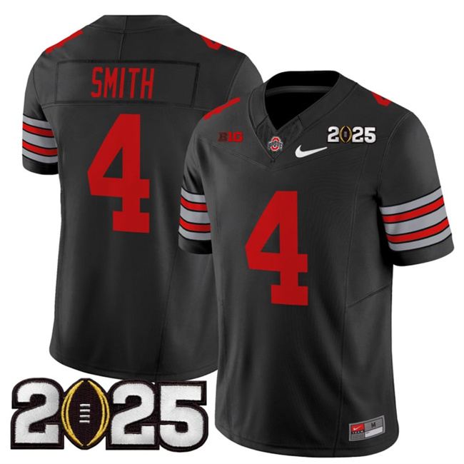Men Ohio State Buckeyes #4 Jeremiah Smith Black 2025 CFP Final Patch F.U.S.E. Vapor Limited Stitched NCAA Jersey